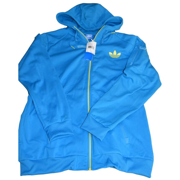 Adidas Men's Large C90 Hoodie, Full Zip, Turquoise, Vivid Yellow, NWT, RARE